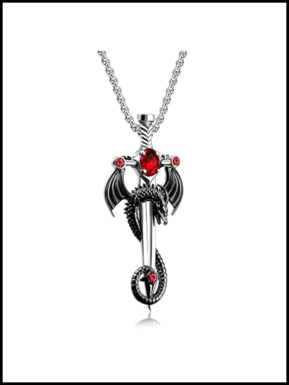 Gothic Dragon Pendant Necklace Medieval Sword Punk Jewelry Men Women